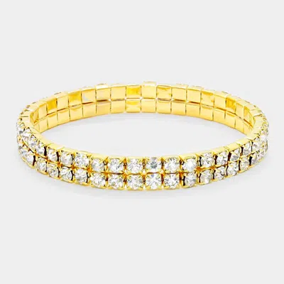 Fashnzfab 2-row Rhinestone Stretch Evening Bracelet Clear, Gold In Multi