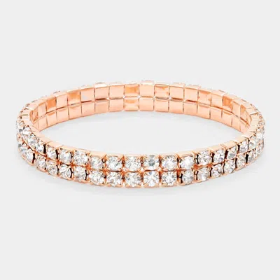 Fashnzfab 2-row Rhinestone Stretch Evening Bracelet Clear, Rose Gold In Multi