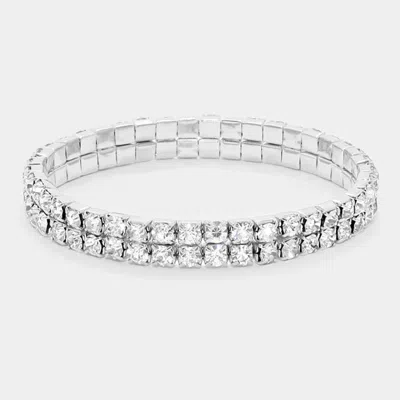 Fashnzfab 2-row Rhinestone Stretch Evening Bracelet In Metallic