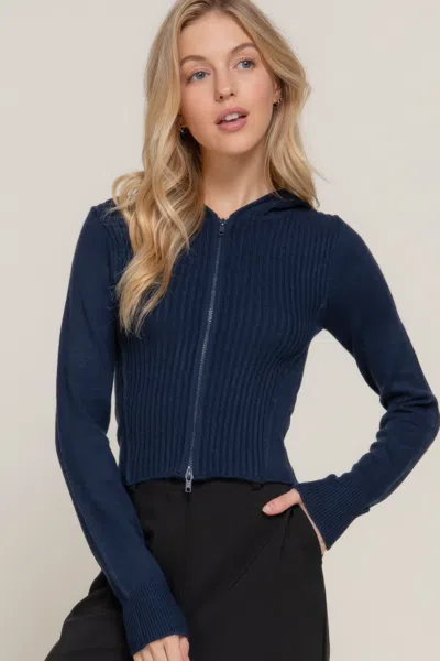 Fashnzfab 2-way Zip Closure Sweater Hoodie Cardigan In Blue