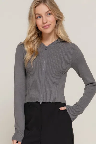 Fashnzfab 2-way Zip Closure Sweater Hoodie Cardigan In Grey
