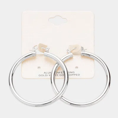 Fashnzfab 2" White Gold Dipped Aluminum Pin Catch Hoop Earrings In Silver