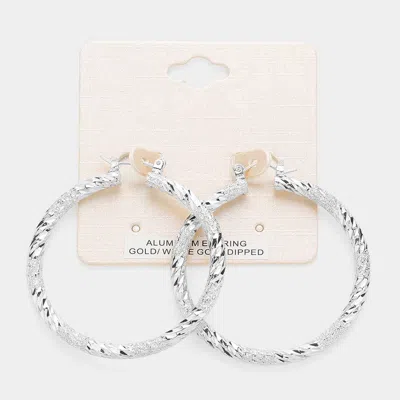 Fashnzfab 2" White Gold Dipped Textured Aluminum Pin Catch Hoop Earrings - Silver