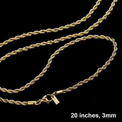 Fashnzfab 20 Inch, 3mm Stainless Steel Rope Chain Necklace In Gold
