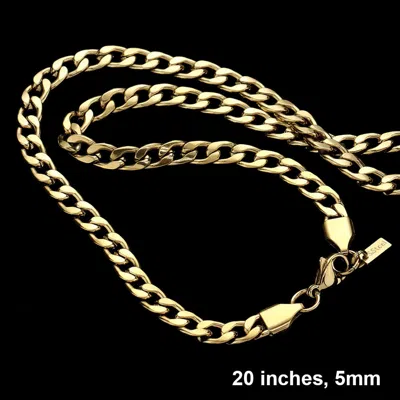 Fashnzfab 20 Inch, 5mm Stainless Steel Cuban Chain Necklace In Gold