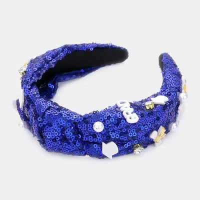 Fashnzfab 2024 Grad Message Pearl Stone Knot Sequin Headband In Blue