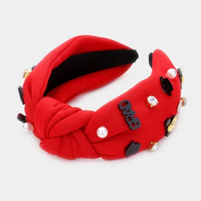 Fashnzfab 2024 Grad Pearl Stone Embellished Knot Headband In Red