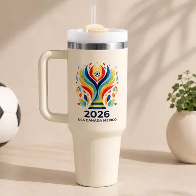 Fashnzfab 2026 Usa Canada Mexico Fifa World Cup Logo Printed 40oz Stainless Steel Tumbler With Handle