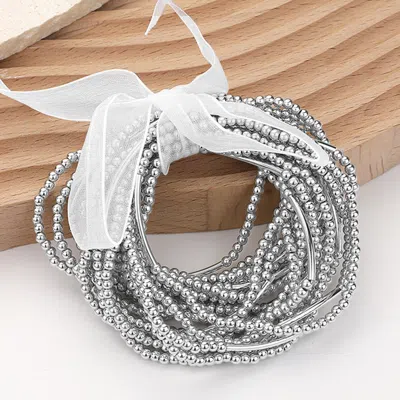 Fashnzfab 20pcs - Metal Ball Beaded Stretch Multi Layered Bracelets