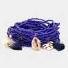 Fashnzfab 20pcs - Seed Beaded Tassel Shell Leaf Coin Charm Stretch Multi Layered Bracelets In Purple
