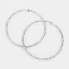 Fashnzfab 2.25" Textured Metal Hoop Clip On Earrings In Silver