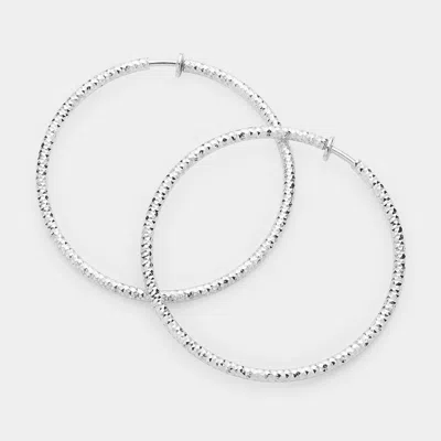 Fashnzfab 2.25" Textured Metal Hoop Clip On Earrings In Silver