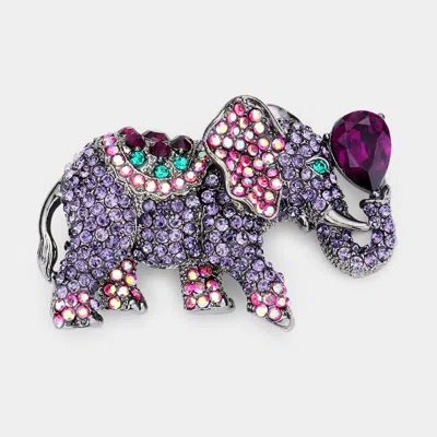Fashnzfab 2.25" X 1.5" Stone Embellished Elephant Pin Brooch In Purple