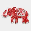 Fashnzfab 2.25" X 1.5" Stone Embellished Elephant Pin Brooch In Red