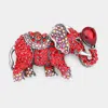 Fashnzfab 2.25" X 1.5" Stone Embellished Elephant Pin Brooch In Red