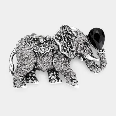 Fashnzfab 2.25" X 1.5" Stone Embellished Elephant Pin Brooch In Silver