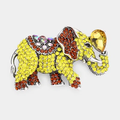Fashnzfab 2.25" X 1.5" Stone Embellished Elephant Pin Brooch In Yellow