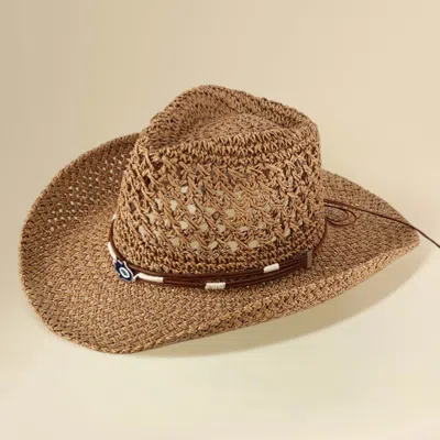 Fashnzfab 23" Boho Western Band Accent Breathable Woven Cowboy Fedora Sun Hat In Brown