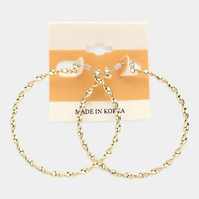 Fashnzfab 2.3" Twisted Metal Hoop Pin Catch Earrings In Gold