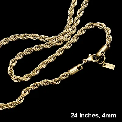 Fashnzfab 24 Inch, 4mm Stainless Steel Rope Chain Necklace In Gold