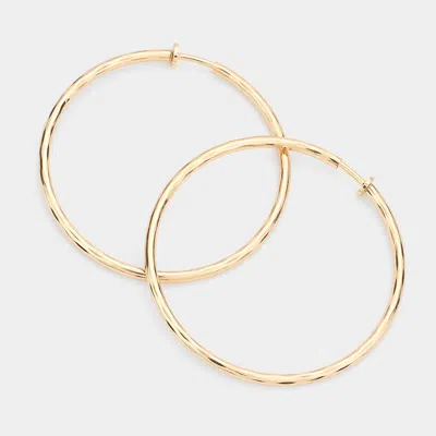 Fashnzfab 2.4 Inch Clip On Hoop Earrings In Gold