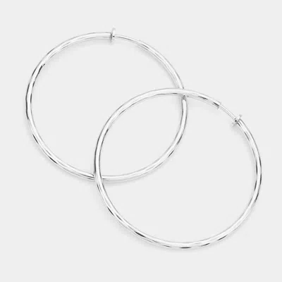 Fashnzfab 2.4 Inch Clip On Hoop Earrings In Silver