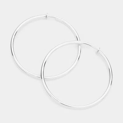 Fashnzfab 2.4 Inch Clip On Hoop Earrings In Silver
