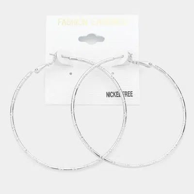 Fashnzfab 2.4 Inch Metal Hoop Earrings - Rhodium In Metallic
