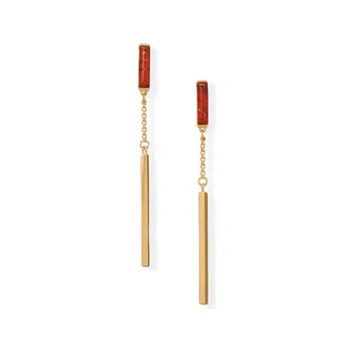 Fashnzfab 24 Karat Gold Plated Baltic Amber Bar Drop Earrings