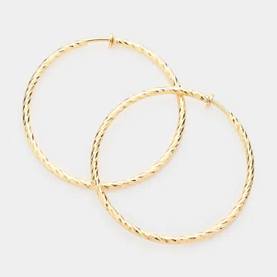 FASHNZFAB 2.4" TEXTURED METAL HOOP CLIP ON EARRINGS