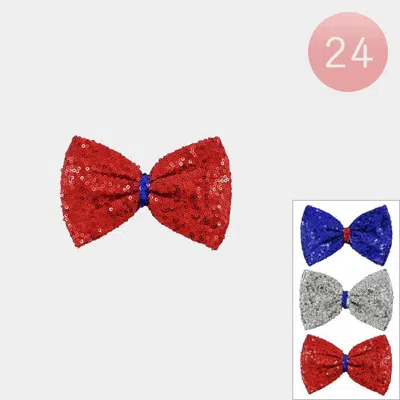 Fashnzfab 24pcs - American Usa Flag Theme Colored Sequin Bow Alligator Snap Hair Pins In Red