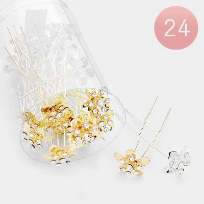 Fashnzfab 24pcs - Round Crystal Floral Hair Comb Pins In Gold