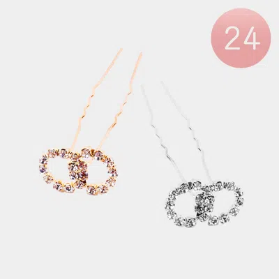 Fashnzfab 24pcs - Stone Embellished Double Open Circle Hair Comb Pins In Multi