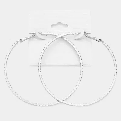 Fashnzfab 2.5 Inch Metal Hoop Earrings - Rhodium In Metallic