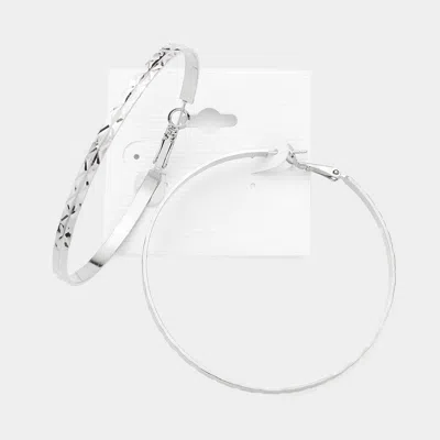 Fashnzfab 2.5 Inch Metal Hoop Earrings - Rhodium In Silver