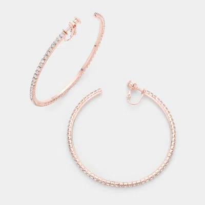 Fashnzfab 2.5 Inch Rhinestone Hoop Clip On Earrings In Gold