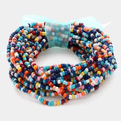 Fashnzfab 25pcs - Seed Beaded Stretch Bracelets Black, Blue, Multi