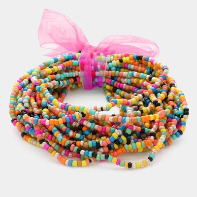 Fashnzfab 25pcs - Seed Beaded Stretch Bracelets Black, Mint, Multi