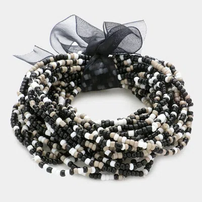 Fashnzfab 25pcs - Seed Beaded Stretch Bracelets Black, Multi