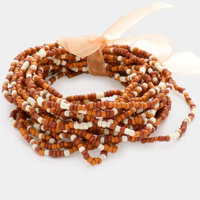 Fashnzfab 25pcs - Seed Beaded Stretch Bracelets Brown, Multi
