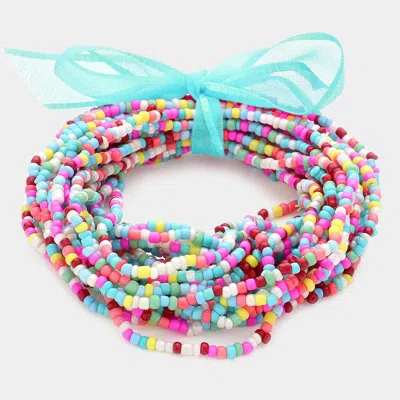 Fashnzfab 25pcs - Seed Beaded Stretch Bracelets Light Blue, Multi