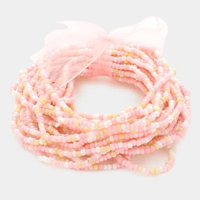 Fashnzfab 25pcs - Seed Beaded Stretch Bracelets Multi, Pink