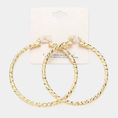 Fashnzfab 2.7" Gold Dipped Textured Aluminum Pin Catch Hoop Earrings - Gold