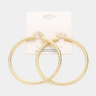 Fashnzfab 2.7" Gold Dipped Textured Aluminum Pin Catch Hoop Earrings