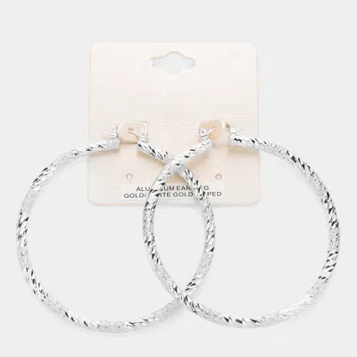 Fashnzfab 2.7" White Gold Dipped Textured Aluminum Pin Catch Hoop Earrings In Silver