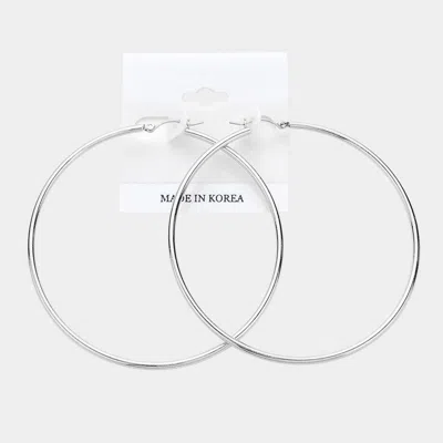 Fashnzfab 2.8" Metal Hoop Pin Catch Earrings In Silver