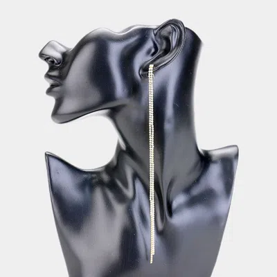 Fashnzfab 2line Mini Rhinestone Long Earrings In Metallic
