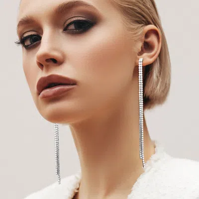 Fashnzfab 2-line Rhinestone Long Earrings In Gold