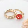 Fashnzfab 2pcs - Anchor Accented Enamel Round Split Metal Mixed Ring Set - Red In Gold