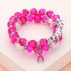 Fashnzfab 2pcs - Believe Message Pointed Pink Ribbon Charm Faceted Beaded Stretch Double Layered Bracelets In Pink